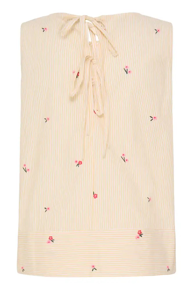 Fransa Bernie Yellow White Stripe Floral Top - The Mercantile London