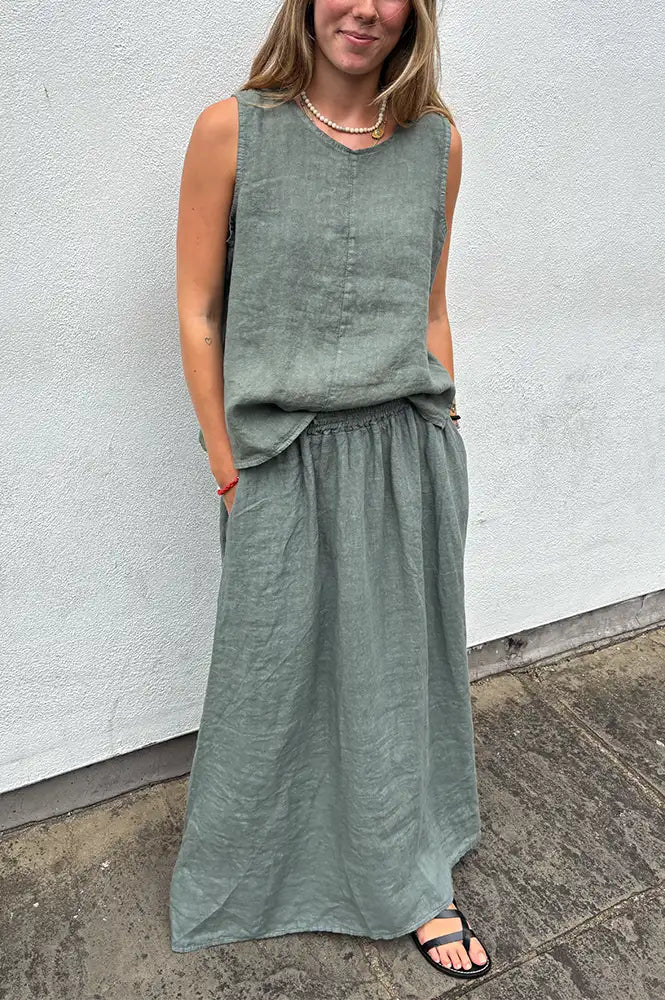 Linen & More Khaki Linen Skirt