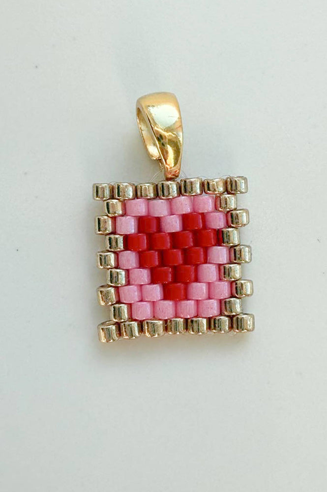 XO-CU Miyuki Pink & Red Glass Pendant Charm - The Mercantile London