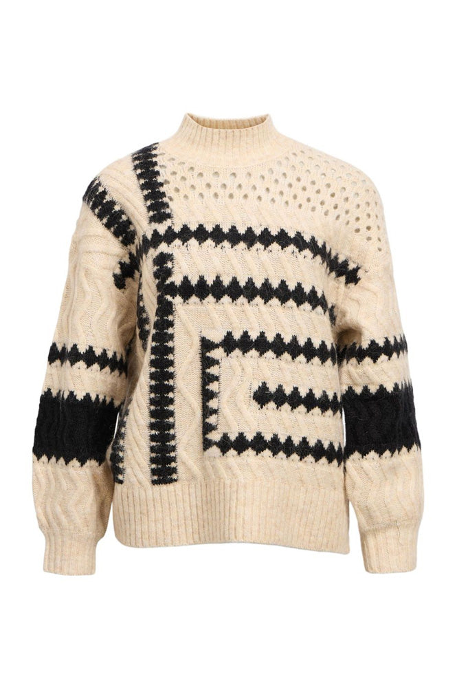 Object Petrine Sand And Black Knitted Jumper - The Mercantile London