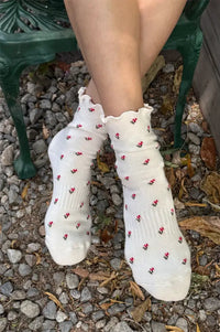 Le Bon Shoppe Cream Petal Ruffle Hugger Socks