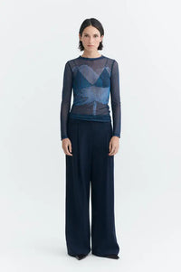 Thinking Mu Lotus Print Navy Tere Top
