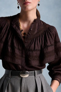 Petite Mendigote Milady Chocolate Ruffle Blouse