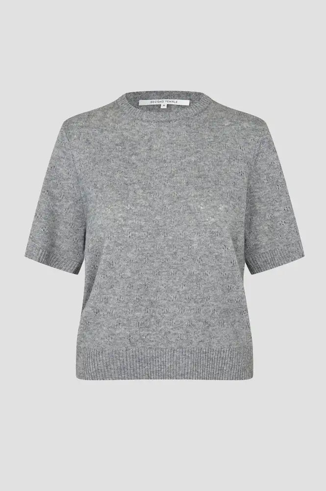 Second Female Amala Grey Pointelle Short Sleeve Knit Top
