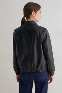 Yerse Black Leather Bomber Jacket