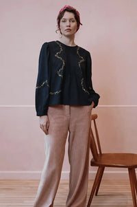 Emile Et Ida Estelle Charcoal Embroidered Blouse