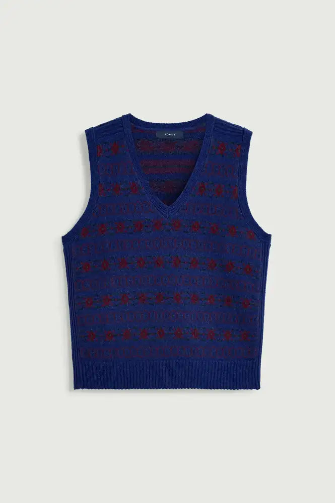 Soeur Ileana Blue And Purple Jacquard Vest