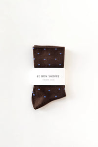 Le Bon Shoppe Patterned Cacao & Blue Polka Dot Sneaker Socks