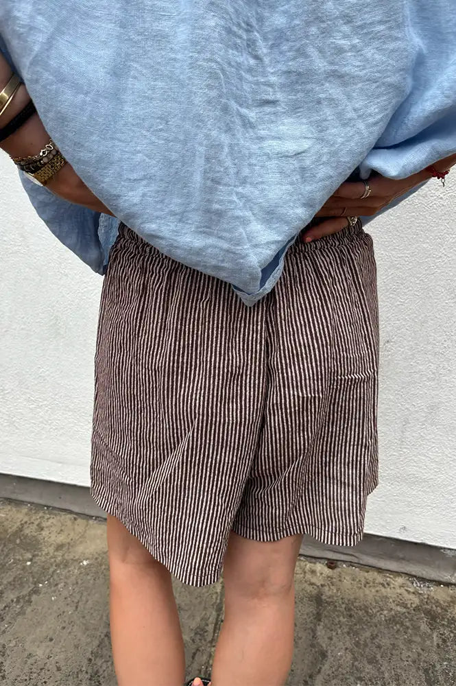 Linen & More Brown Stripe Shorts