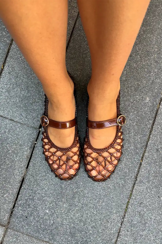 Ansla Brown Woven Mary Jane Flats