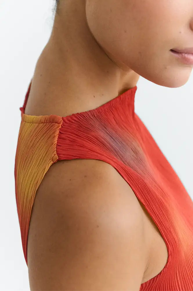 Thinking Mu Dora Red Flowers Pleated Top - The Mercantile London