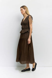 Mod Ref Cleo Brown Gathered Sleeveless Top