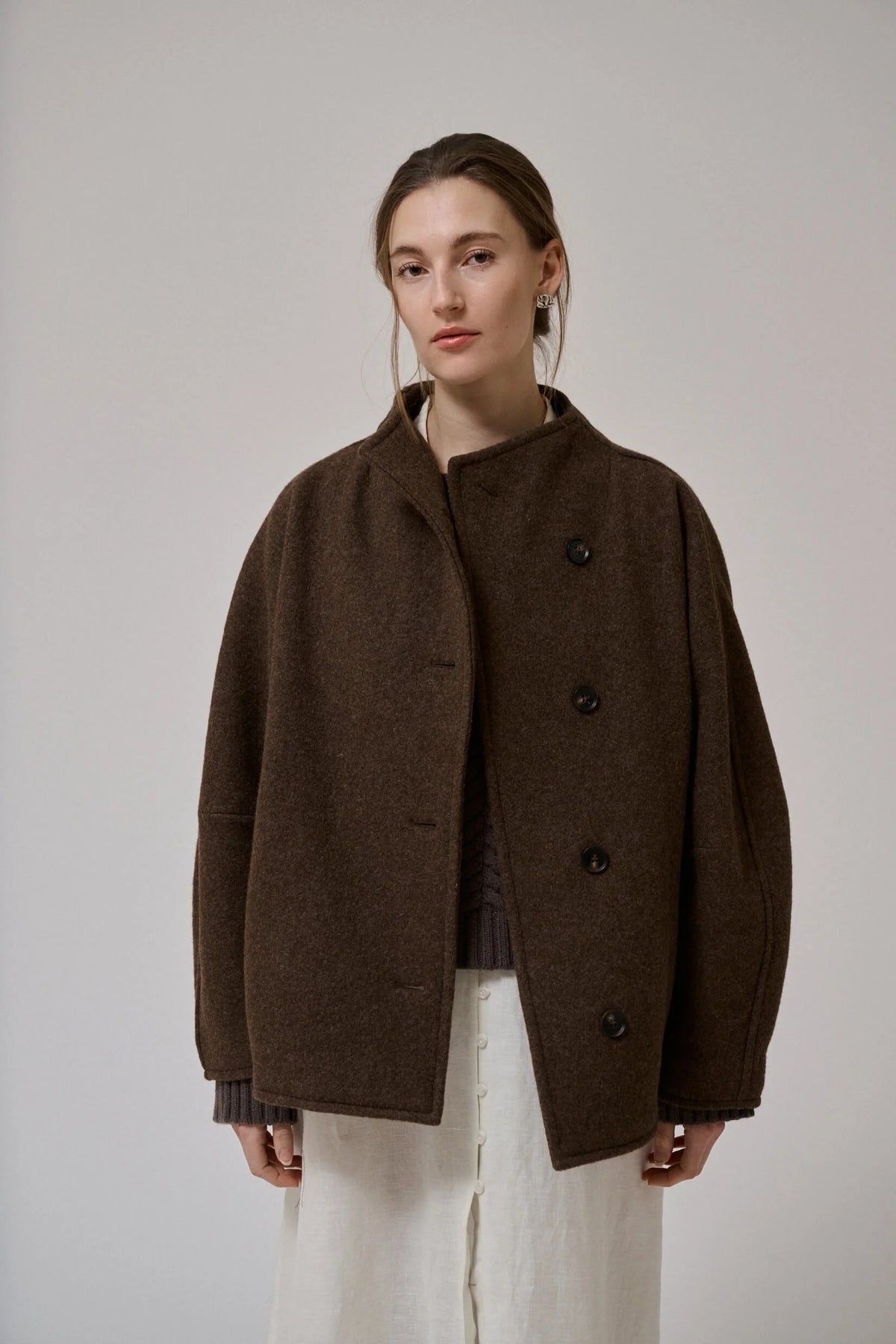 Anne Mi Thyme Brown Short Wool Coat