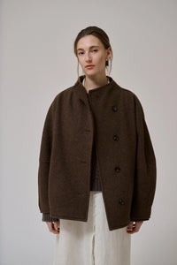 Anne Mi Thyme Brown Short Wool Coat