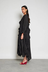 Ghospell Hestia Tiered Black Midi Dress