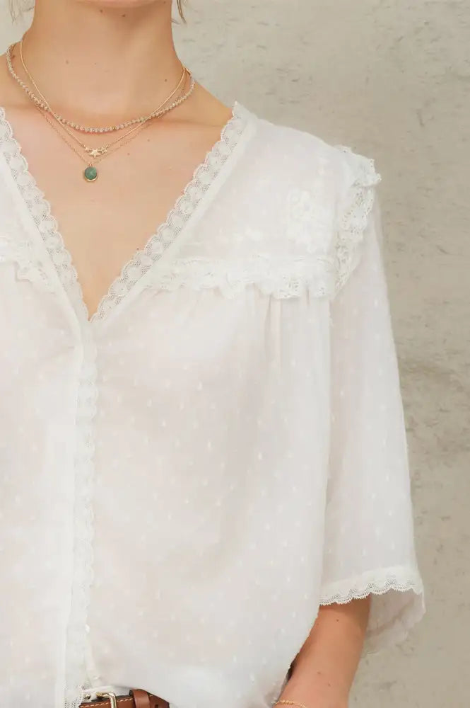 M.A.B.E Brea Ivory Frill Blouse