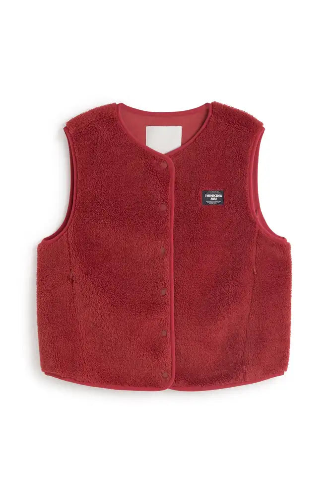 Thinking Mu Jay Pale Red Fleece Vest - The Mercantile London