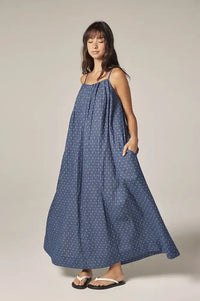 Amente Denim Polka Dot Tie Back Dress