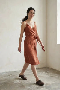 Artisans Of Humanity Calanthe Rust Linen Wrap Dress