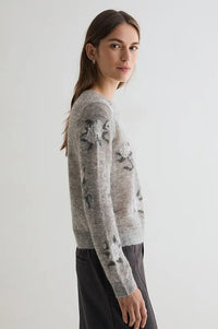 Yerse Grey Knitted Floral Jacquard Jumper