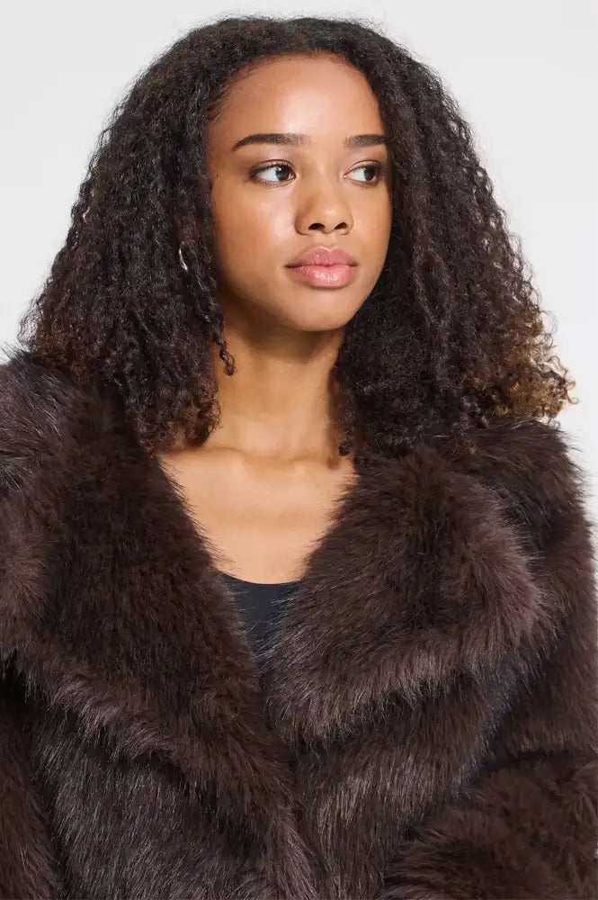 ICHI Havuza Chocolate Brown Melange Fur Coat