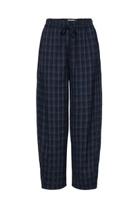 ICHI Trine Total Eclipse Navy Check Trousers - The Mercantile London