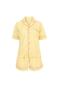 Dilli Grey Yellow Candy Striped Shorts Pyjama Set - The Mercantile London