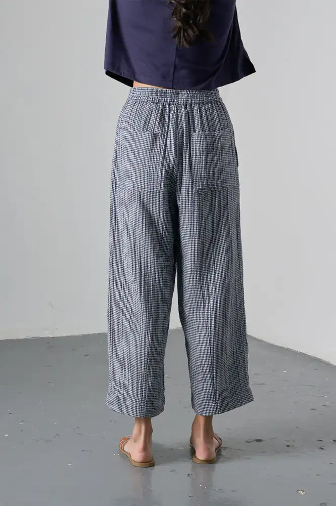 Bibico Clara Navy Check Trousers - The Mercantile London