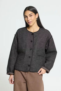 ICHI Frava Black Herringbone Scarf Detail Jacket