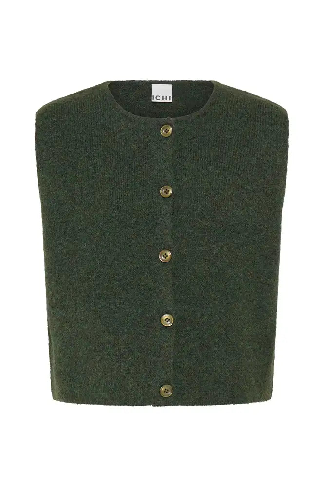 ICHI Pandora Rosin Green Melange Knitted Vest