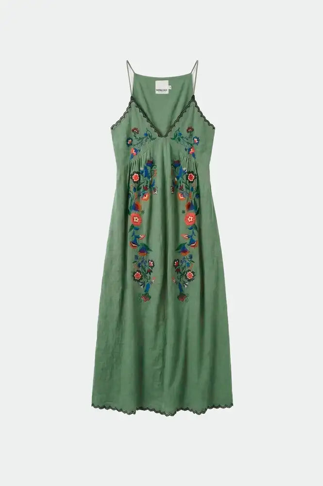 Indi & Cold Emerald Cross Stitch Strap Dress