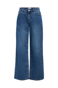 Object Rio Mae Medium Blue Wide Leg Denim Jeans - The Mercantile London