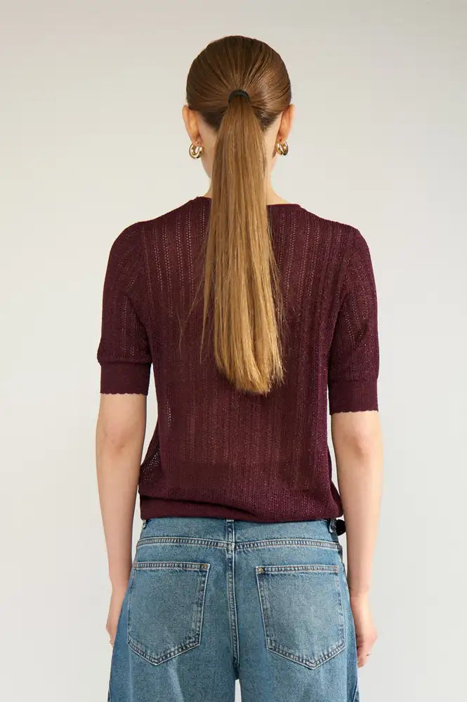 Numph Misla Fig Short Sleeve Top