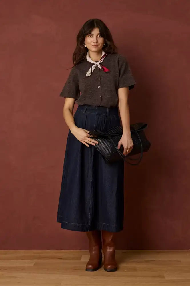 Fransa Leslie Dark Blue Denim Skirt