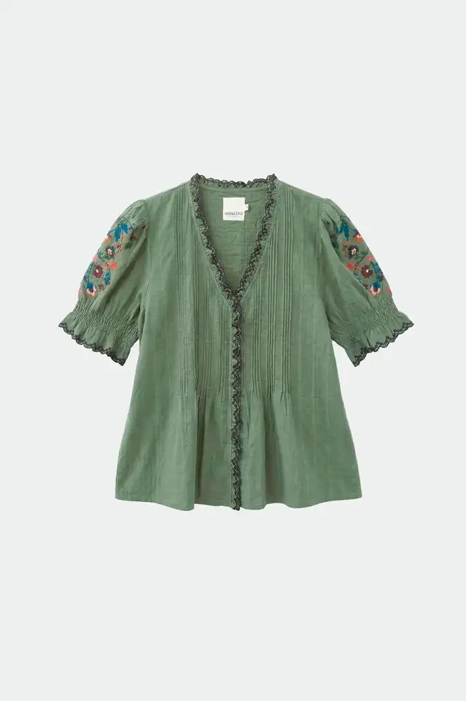 Indi & Cold Emerald Cross Stitch Embroidered Shirt
