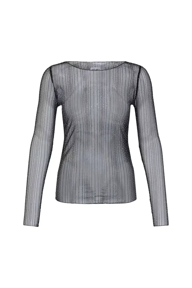 ICHI Noviola Black Sheer With Stones T-Shirt
