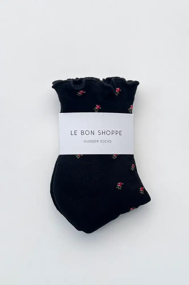 Le Bon Shoppe Black Petal Ruffle Hugger Socks