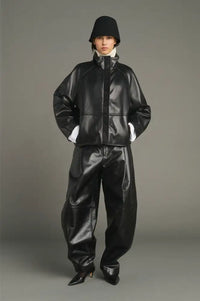 Soeur Gamma Black Glazed Leather Raglan Jacket