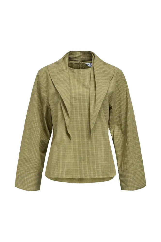 Object Vonne Bronze Green Check Scarf Blouse