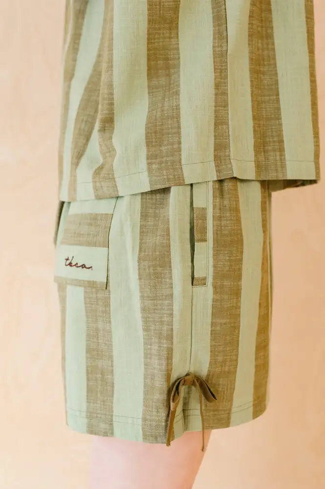 TBCo Green & Brown Stripe Cotton Tie Shorts