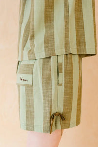 TBCo Green & Brown Stripe Cotton Tie Shorts