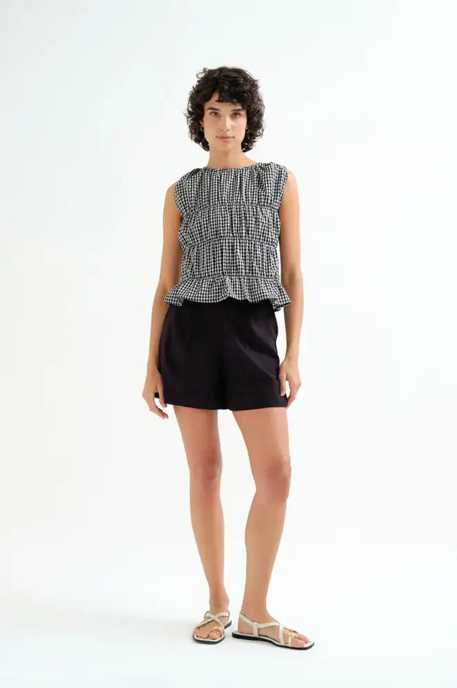 Compania Fantastica Black Gingham Ruched Top