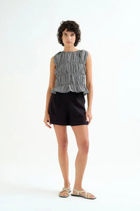 Compania Fantastica Black Gingham Ruched Top