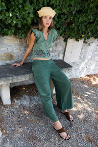 Indi & Cold Emerald Cross Stitch Embroidered Top