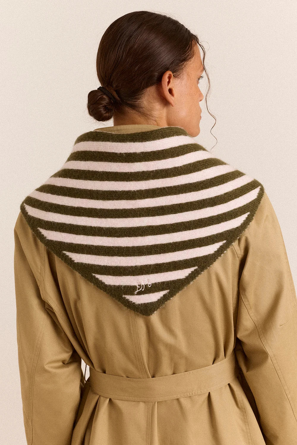 Damson Madder Olive and Pink Stripe Triangle Scarf