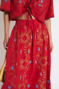 Sophie + Lucie Poppy Red Embroidered Skirt - The Mercantile London