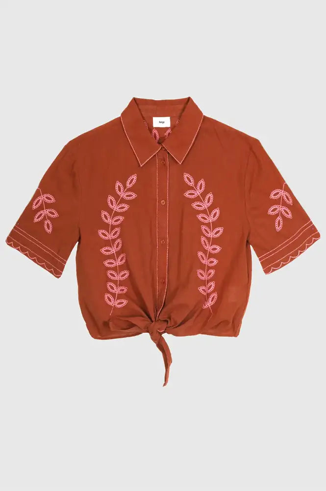 An'ge Silona Caramel Embroidered Shirt - The Mercantile London