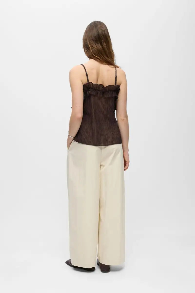 Object Lyne Seal Brown Ruffled Top - The Mercantile London