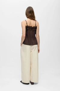 Object Lyne Seal Brown Ruffled Top - The Mercantile London