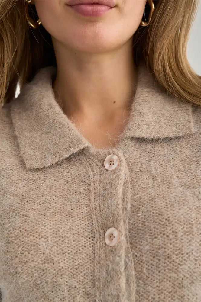 Numph Salia Sesame Melange Short Sleeve Cardigan